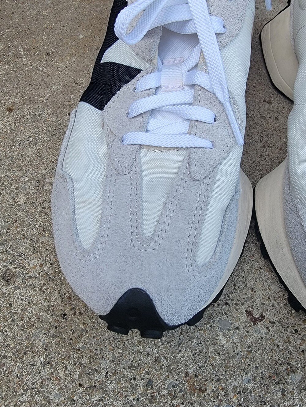 New Balance 327 Retro Cream Gray Black Nylon Suede Sneakers Womens 7 - Picture 6 of 14